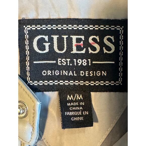 Guess Mens Faux Leather Moto Bomber Jacket Grey Size Medium - Picture 14 of 16